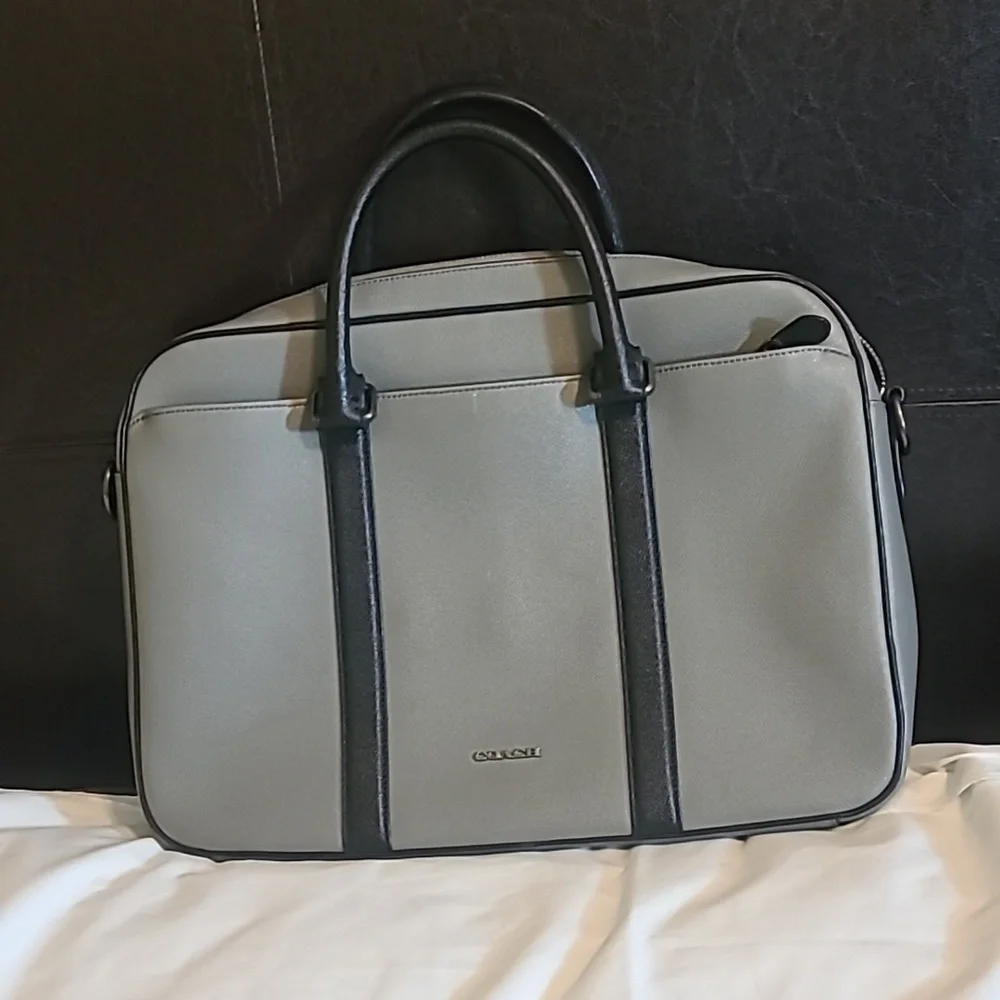 Coach Leather Briefcase In Grey And Black